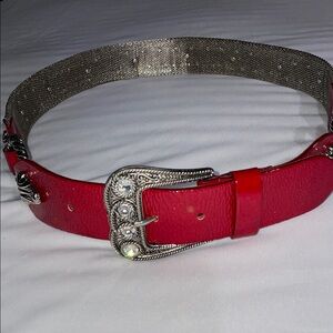 Vera Pelle Red Leather and Metal Belt with Silver Buckle